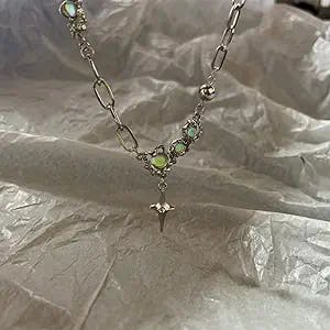 Crystal Opal Pendant Liquid Metal Necklace For Women Clavicle Chain Geometric Irregular Vintage Choker Y2K Jewelry Accessories