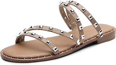 DREAM PAIRS Women's Clear Studded Rhinestone Slide Sandals Slip on Open Toe Cute Flat Sandals for Summer