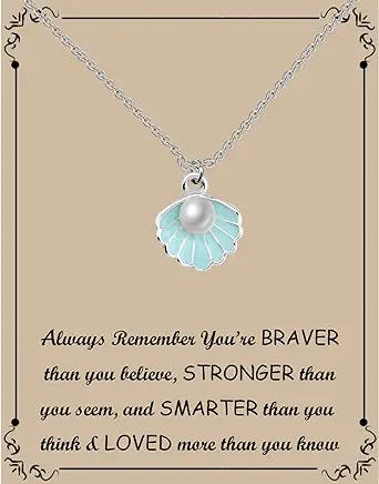 BNQL Seashell Pendant Necklace Beach Lover Gifts Scallop Necklace Enamel Blue Seashell Jewelry Gifts for Women Girls