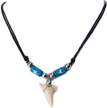 Swimmi Genuine Mako Shark Tooth Necklace for Men Women Boy Girl with Seed Beads and Adjustable Waxed Cord Handmade Jewelry CA268, Blue