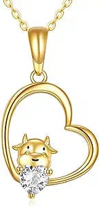 ELFRONT 14K Solid Gold Fox/Pig/Panda Necklace Pendant for Women,Simple Origami Style Moon Fox Necklace Birthday Gifts Jewelry for Boy & Girls (Yellow, 14K-Gold)