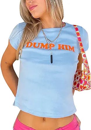 Cioatin Women’s Funny Letter Print Crop Tee Tops Y2K 90s E-Girl Short Sleeve Aesthetic Tshirt Slim Baby Cropped Shirt