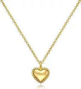 Tewiky Cute Heart Necklace Tiny 14k Gold Heart Pendant Choker Necklaces Small Gold Love Open Heart Chain Necklace for Women Dainty Gold Necklace Gifts for Her