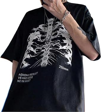 Women Skeleton Ribcage Shirt Round Neck Short Sleeve Portrait Print T Shirts Vintage Oversized Y2k Tee Top