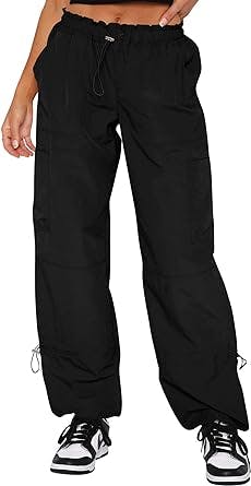 Goranbon Women's Cargo Pants Baggy Trendy Casual Lightweight Summer Hiking Parachute Pants