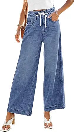 GRAPENT Wide Leg Jeans for Women Stretch High Wasited Elastic Waist Bell Bottom Baggy Y2K Pants
