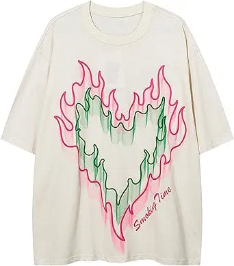 Vamtac Womens Graphic Heart Shirt Y2k Vintage Short Sleeve Tops Streetwear Casual Summer Tops Oversized Tees Tshirt Unisex