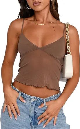 Women Y2k Backless Crop Top Slim Fit Spaghetti Strap Cami Shirts Tank Sexy Fitted Camisole Summer Clothing