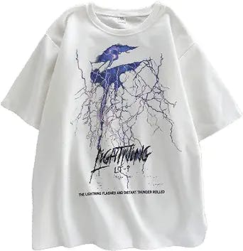 Women Men Y2K Lightning T-Shirt Grunge Gothic Dark Academia Graphic Tees Streetwear Alt Japanese Preppy Korean Baggy Clothing