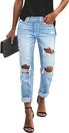 Baggy Jeans Are Back: KUNMI Women's Ripped Mid Waisted Boyfriend Jeans