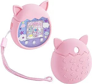 Silicone Case for Tamagotchi Pix Virtual Pet Game Machine, Protective Gel Soft Skin Cover for Tomagatchie Giga Pet Mini Toy with Hand Strap(Pink)