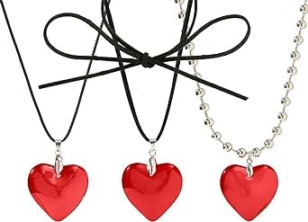 BTTLVZC Big Heart Pendant Choker Necklaces Y2K Aesthetic Necklaces Chunky Glass Puffy Heart Pendant Necklaces Set for Women Girls