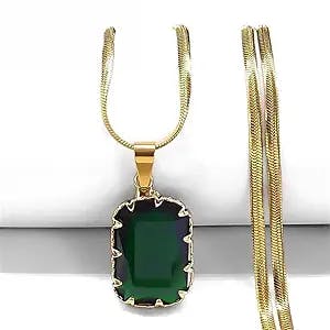 Vinatge Green Glass Crystal Pendant Necklace for Women Stainless Steel Clavicle Snake Chain Choker Necklaces Y2K Jewelry Gifts