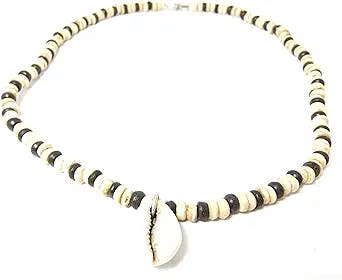 Vision Trims Cowrie Puka Sea Shell Necklace with Natural Bone Beads - Unisex
