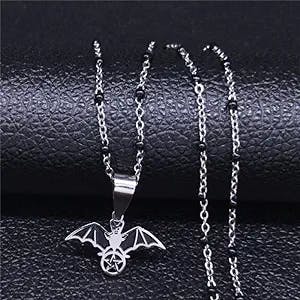 Witchcraft Pentagram Bat Enamel Stainless Steel Statement Necklace Black Color Y2K Choker Necklaces Jewelry Gargantilla N3732S02