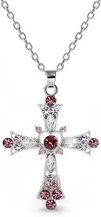 TOBENY Gothic Cross Necklace for Women Y2K Pink Crystal Cross Pendant Necklace Punk Pendant Indie Zircon Choker Necklace Goth Jewelry for Women