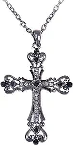 Alilang Womens Black Silver Clear Crystal Rhinestones Celtic Holy Cross Pendant Necklace