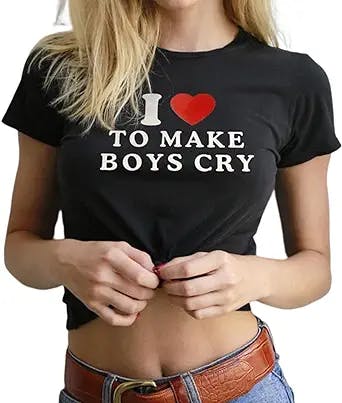 Tuislay Cute Baby Tees for Women I Love to Make Boys Cry Y2k Shirt Crop Tops Aesthetic Clothes Streetwear Summer T-Shirt