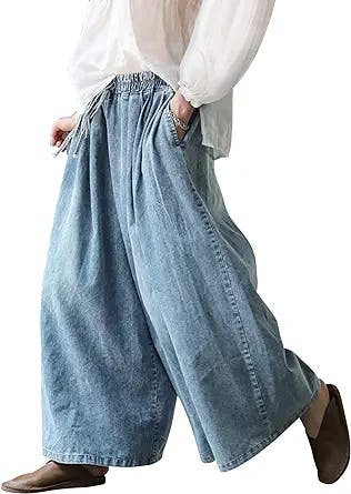 UQJE Women's Baggy Wide Leg Jeans Plus Size Jeans Loose Denim Pants with Deep Pockets