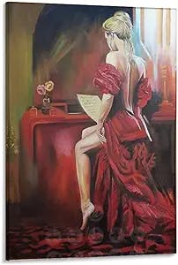 Posters for Room Aesthetic 90s Poster of Woman in Red Skirt Aesthetic Pictures Apartment Decor Canvas Wall Art Prints for Wall Decor Room Decor Bedroom Decor Gifts 16x24inch(40x60cm) Frame-Style