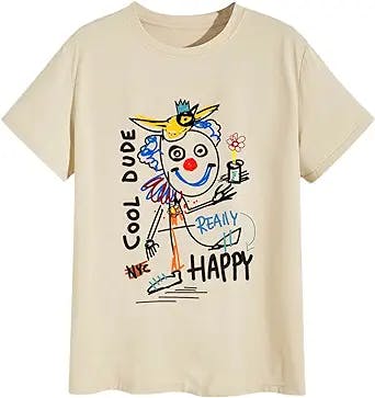 SOLY HUX Men's Letter Cartoon Graphic Print Short Sleeve Tee Casual T Shirt Top