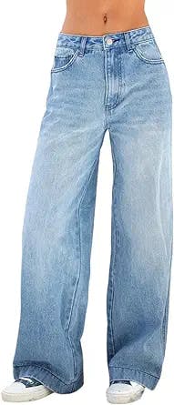 hathne Women's Baggy Denim Pants High Waisted Y2K Wide Leg Oversized Boyfriend Cargo Jeans