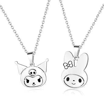 Kawaii Necklace Y2k Anime Jewelry BFF Neckless for 2 Cute Necklaces Aesthetic Figure Teen Best Friends, white