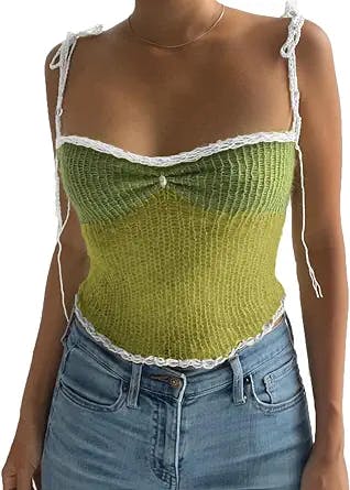 Women Halter Crochet Tops Sleeveless Knit Tank Tops Y2K Summer Crop Camisole Vest Top
