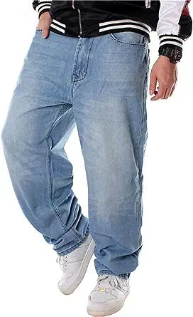Veroders Men's Baggy Hip Hop Black Jeans- Loose Skateboard Pants Straight Baggy Skater Blue Jeans for Men