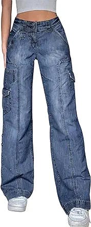 Kisswow Women's High Waist Straight Leg Jeans Slant Pocket Denim Pants Girls Fashion Color Black Patch Jeans