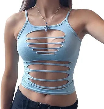 Women Cut Out Crop Tops Hollow Out Slim Fit Tanks Sleeveless Backless Cami Top Y2K Sexy Summer Streetwear