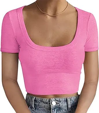 Y2K Crop Tops for Women Summer Sexy Cute Cotton Ribbed Cropped Tank Tops Basic T Shirt