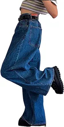 Women Wide Leg Denim Pants High Waist Straight Oversized Plus Size Baggy Flared Jeans Trousers