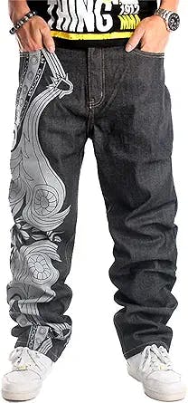 EnllerviiD Men's Relaxed Fit Skateboard Jeans - Loose Embroidery Fashion Baggy Comfort Hip Hop Dance Denim Pants