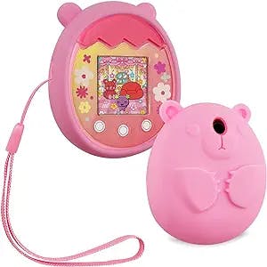 MUSHENJI Silicone Protective Case Compatible with Tamagotchi Pix Virtual Pet Game Machine,Travel Soft Skin Cover Shell for Tomagatchie Giga Pet Mini Toy,Travel Carry Pouch Sleeve with Hand Strap-Pink