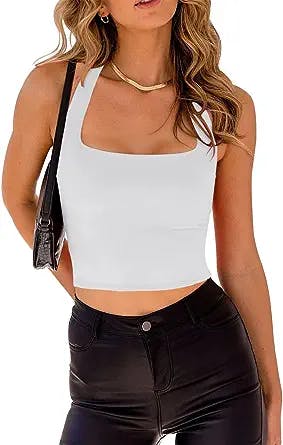REORIA Women’s Sexy Halter Neck Backless Seamless Sleeveless Y2K Cropped Tank Yoga Crop Tops