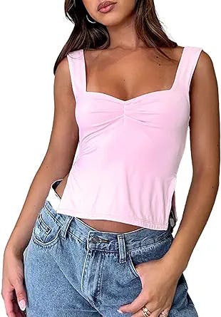 ABYOVRT Women Crop Tank Tops Thick Straps Square Neck Cami Y2k Slim Fit Sleeveless Going Out Tops Vest Club Streetwear