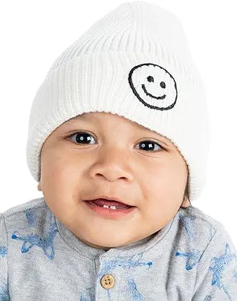 Funky Junque Baby Beanie Smiley Face Winter Hat Infant Caps Toddler Beanie Warm Soft Winter Hat for Kids 0-12 Months