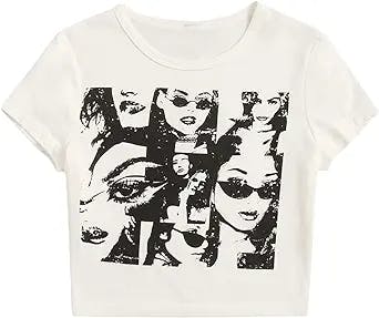 SOLY HUX Women's Graphic Tees Summer Figure Print Short Sleeve T Shirts Crop Top