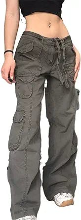 MOMEITU Harajuku Pants Multi-Pocket Cargo Pants Women's Pants Posh Low Waist Pants Loose Casual Denim Pants