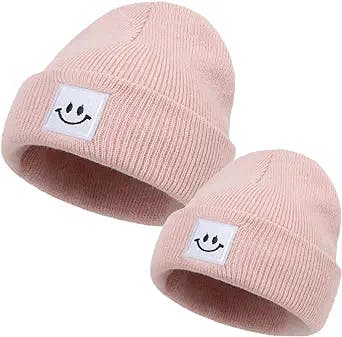 DANMY Parent-Child Beanie Hat,Mother & Baby Daughter/Son Winter Warm Knit Hat with Smiley Face for Girls Boys SOFE Beanies