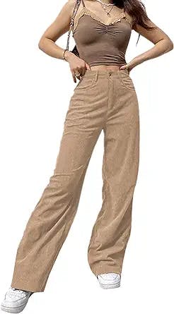Corduroy High Waisted Baggy Pants for Women Vintage y2k Straight Leg Pants Loose Fit with Pocket Wide Leg