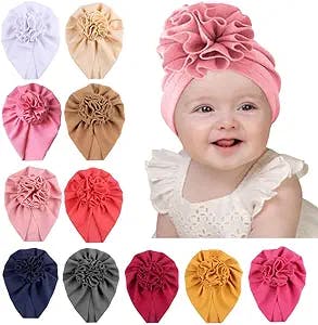 Eforcase 11PCS Newborn Baby Turban Baby Girl Hats Soft Flower Knot Head Wraps for Baby Cute Beanie Hat Baby Hair Accessories