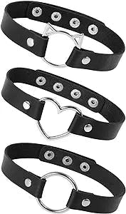 Sinvini 3PCS Leather Choker, Adjustable Love Heart Punk PU Necklace Goth Choker Egirl Accessories Soft Collar Chain for Women