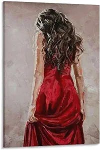 BLUDUG Oil Painting On Canvas Posters for Room Aesthetic 90s Red Skirt Women Poster Canvas Painting Posters And Prints Wall Art Pictures for Living Room Bedroom Decor 20x30inch(50x75cm)