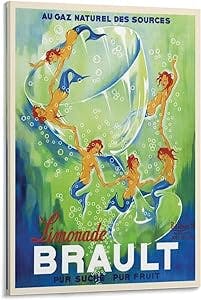 Vintage Posters Mermaid Poster 90s Posters Pictures Canvas Wall Art Prints for Wall Decor Room Decor Bedroom Decor Gifts 24x36inch(60x90cm) Frame-Style
