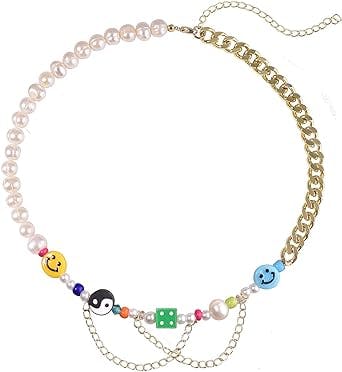 Miss Pink Natural Freshwater Pearl Fun Flirty Beaded Choker Necklace Handmade Summer Boho Jewlery Gifts for Women Teen Girls