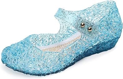 OMGard Jelly Shoes for Girls, Snow Queen Princess Birthday Sandals for Little Girls, Blue Toddler Glitter Sandals Size 9, Frozen Inspired Party Cosplay Costumes Dress Flats