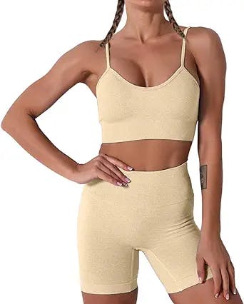 Get Your Y2K Groove On with Women Seamless Yoga Set 2 Piece Workout Sport B