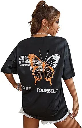 SOLY HUX Graphic Tees for Women Summer Casual Letter Print Short Sleeve T Shirt Loose Oversized Tee Tops